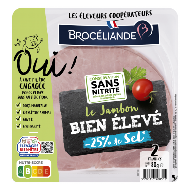 Le Jambon bien élevé sans couenne sel réduit 2 tranches