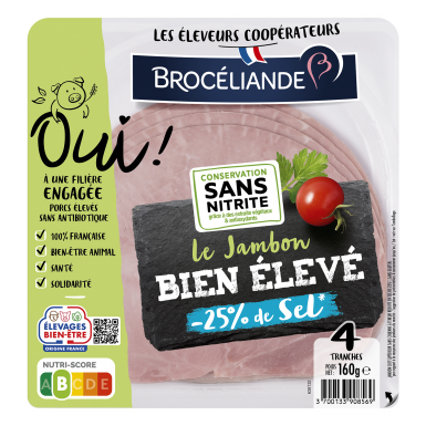 Le Jambon bien élevé sans couenne sel réduit 4 tranches